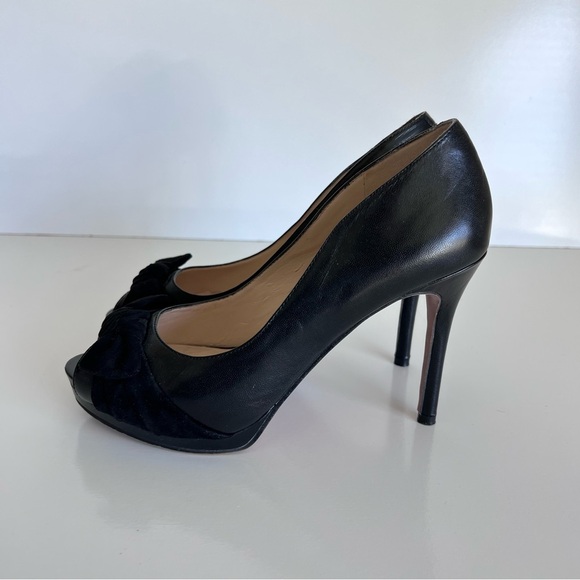 Nine West Fealey Peep Toe Leather Black Platform Pumps - Picture 4 of 14